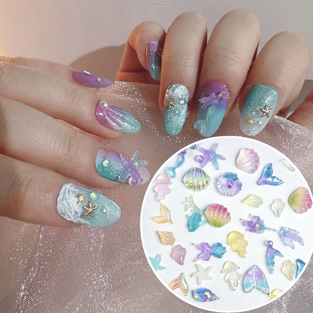 50PCS 3D Conch Shell Nail Charms Colorful Jellyfish Ocean Resin Nail Art Translucent DIY Simulated Shell Manicure Decorations image 6
