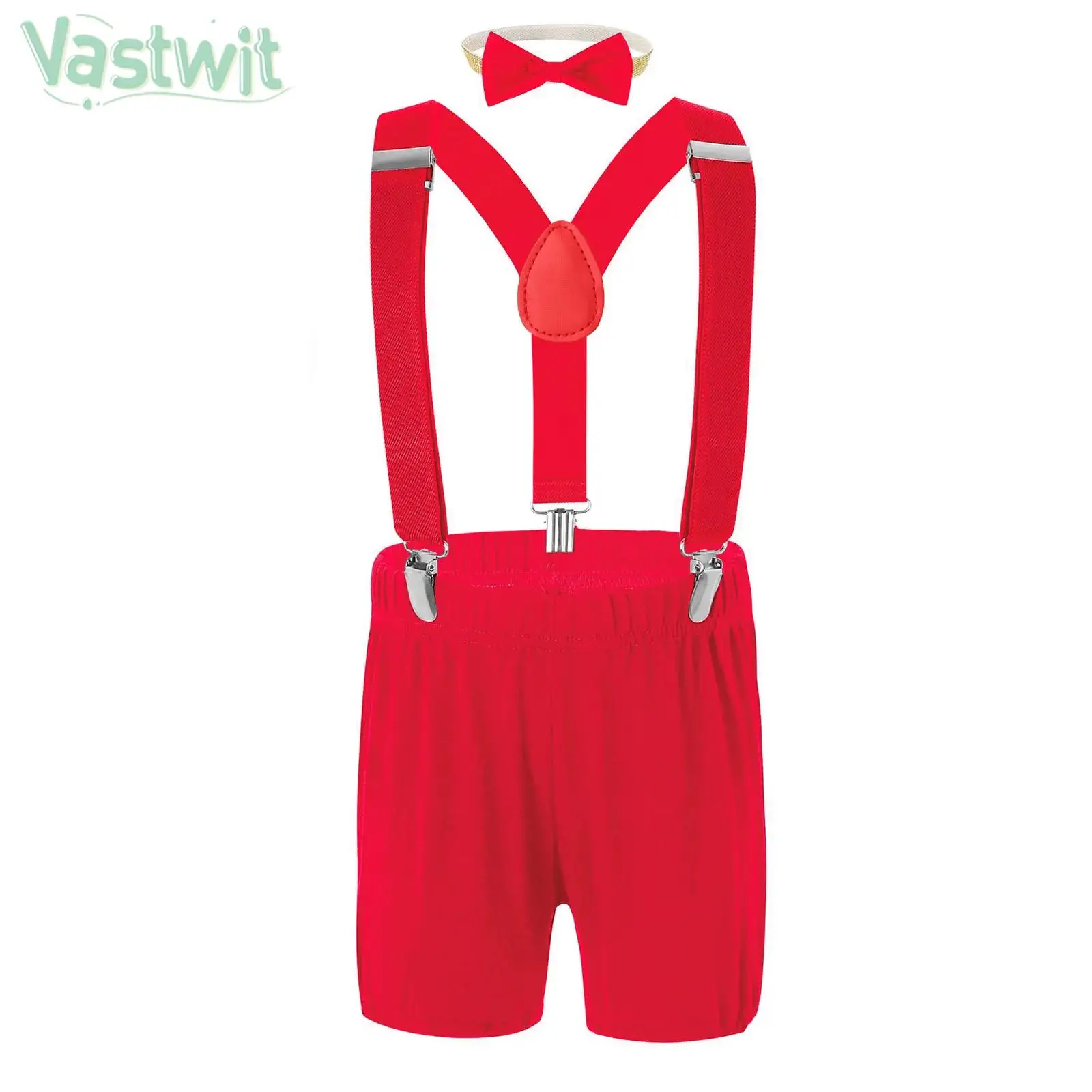 

Infant Boys Girls Gentlemen Costume Solid Color Shorts with Suspender Straps Bow Headband for Birthday Party Wedding Photography