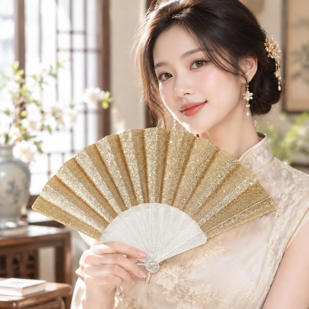 Favor Glitter Sparkle Handheld Fan Solid Color Plastic Folding Fan Foldable Elegant Dance Hand Fan Party