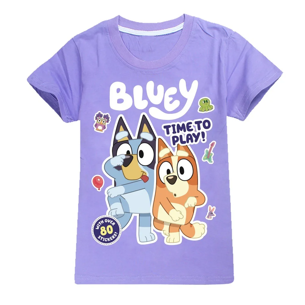 Bluey Fashion Cartoon Trendy Children\'s Clothing Summer Casual Tops For Boys And Girls Pure Cotton Short-sleeved T-shirts