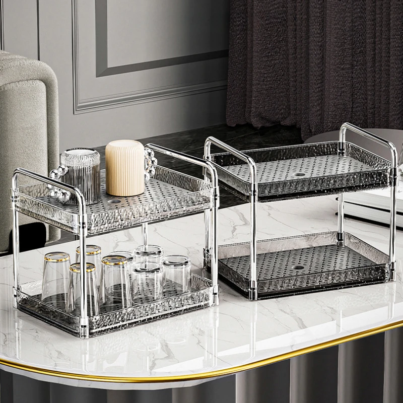 

Transparent Double-layer Drain Cup Holder Multi-functional Kitchen Living Room Bedroom Desktop Floor Storage Tray Rack