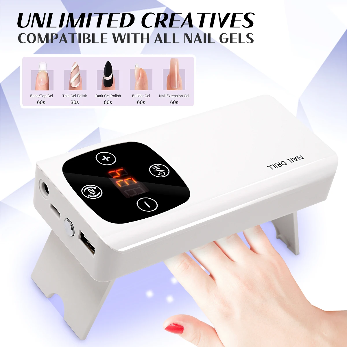 2 in 1 Wireless Nail Drill Machine 450000RPM Nail Gel File Polisher UV Nail Lamp Drying Function Rechargeable For Nails Manicure