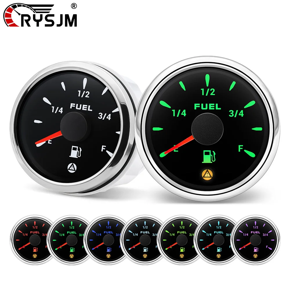 240~33ohm 0~90ohm 0~190ohm 7 Color Backlight 2'' Fuel Level Gauge Fuel Float Meter for 12V24V Car Truck Boat With Flashing Alarm