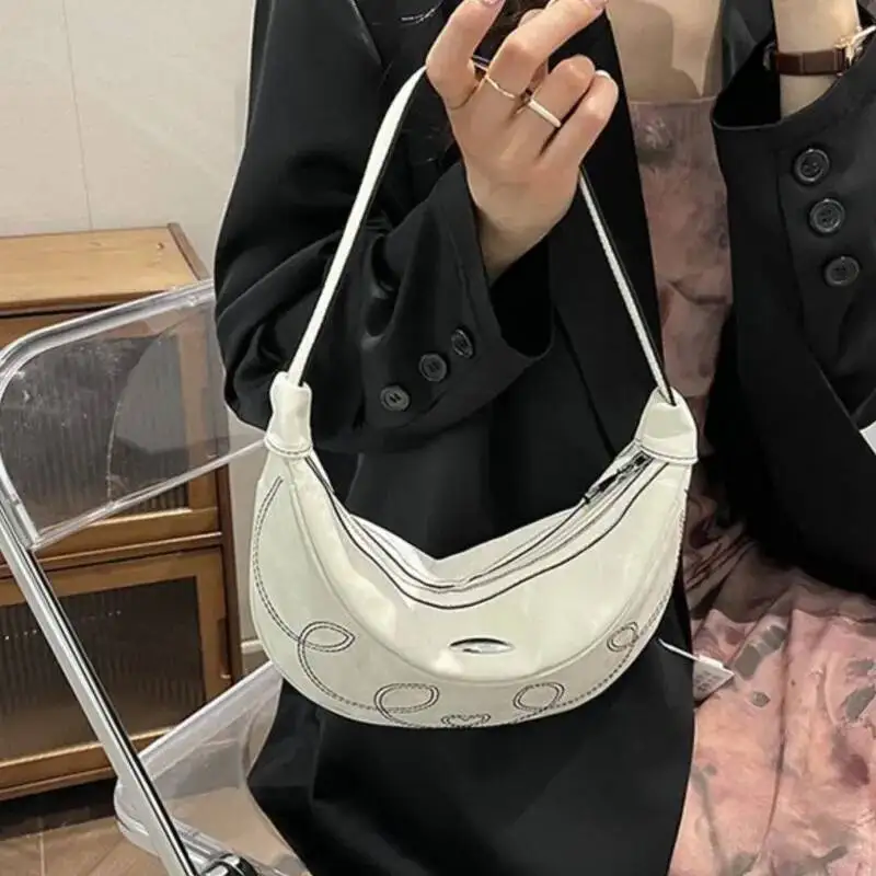 Bloom Hot Girls Pink Underarm Bag Purse Women Retro Sweet Cool Embroidered Y2k Hobos Bags Ladies Vintage Half Moon Handbag