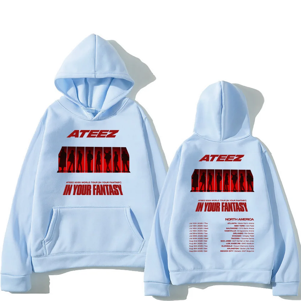 Ateez Kpop Bluzy Ateez 2025 World Tour in Fantasy Pullovers Harajuku Estetyczne bluzy graficzne Unisex Vintage Luźna bluza z kapturem