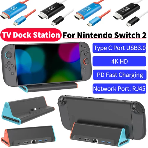Imagen 1 del producto Estación de acoplamiento portátil para TV 4K para Switch 2 con puerto tipo C, soporte de carga para consola USB3.0 para Nintendo Switch 2, accesorios de juego