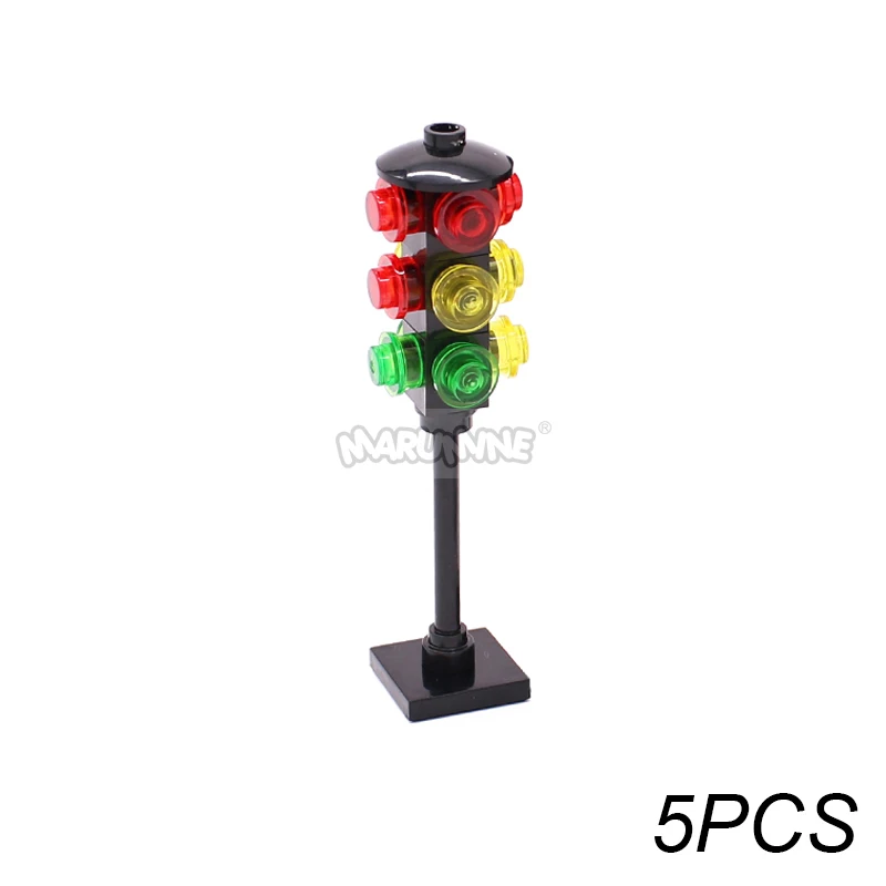 Marumine Verkeer Verkeersbord Licht Lamp Moc Blok Baksteen Onderdelen City Street View Building Bricks Blocks Accessoires Barrière Waarschuwing Maximum Snelheid