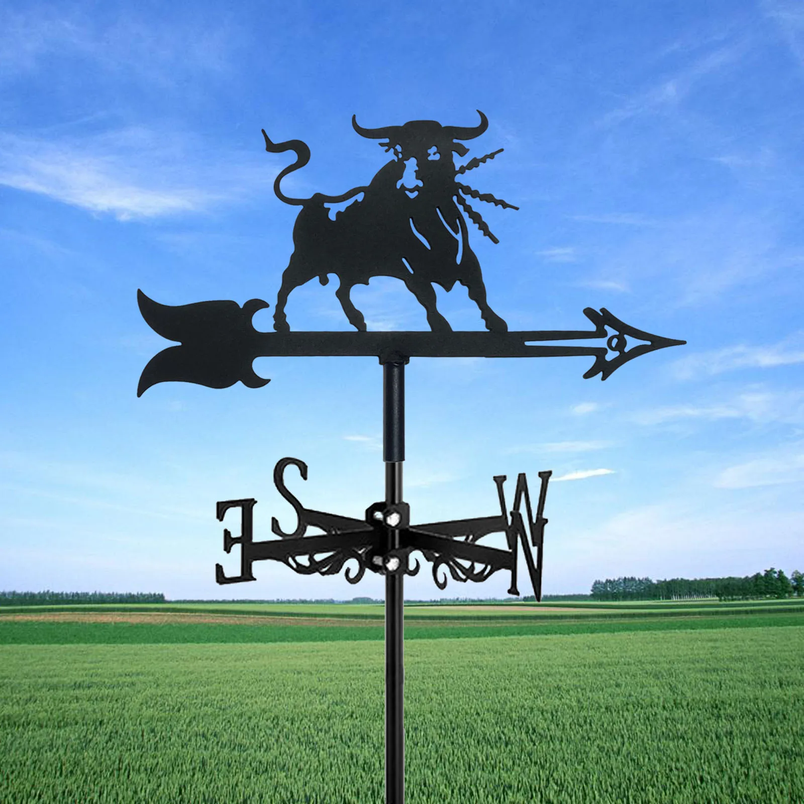 Bullfighting Weathervane Silhouette Art Black Metal Wind Vanes Outdoors Decorations Garden for Roof Yard Building