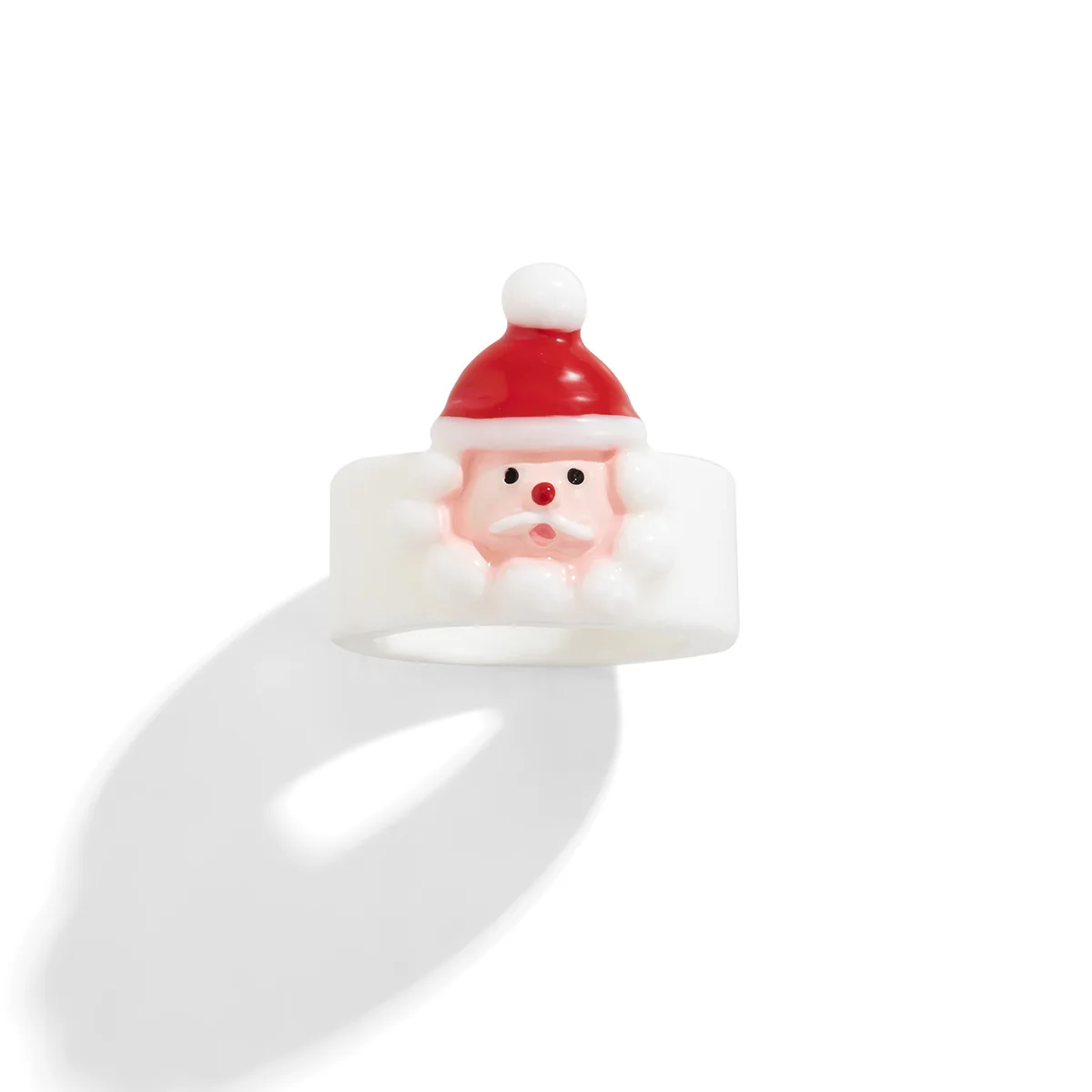 Simple Cartoon Christmas Theme Acrylic Ring Cute Beard Old White Adorable Ingenious Exclusive Design Finger Ornament