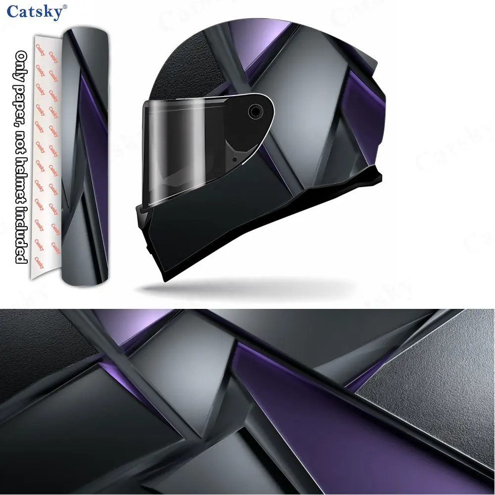 

Black & Purple Geometric 2D Helmet Vinyl Wraps, Waterproof Scratch-Resistant Full Face Helmet Decals, Durable PVC Decoration Pro