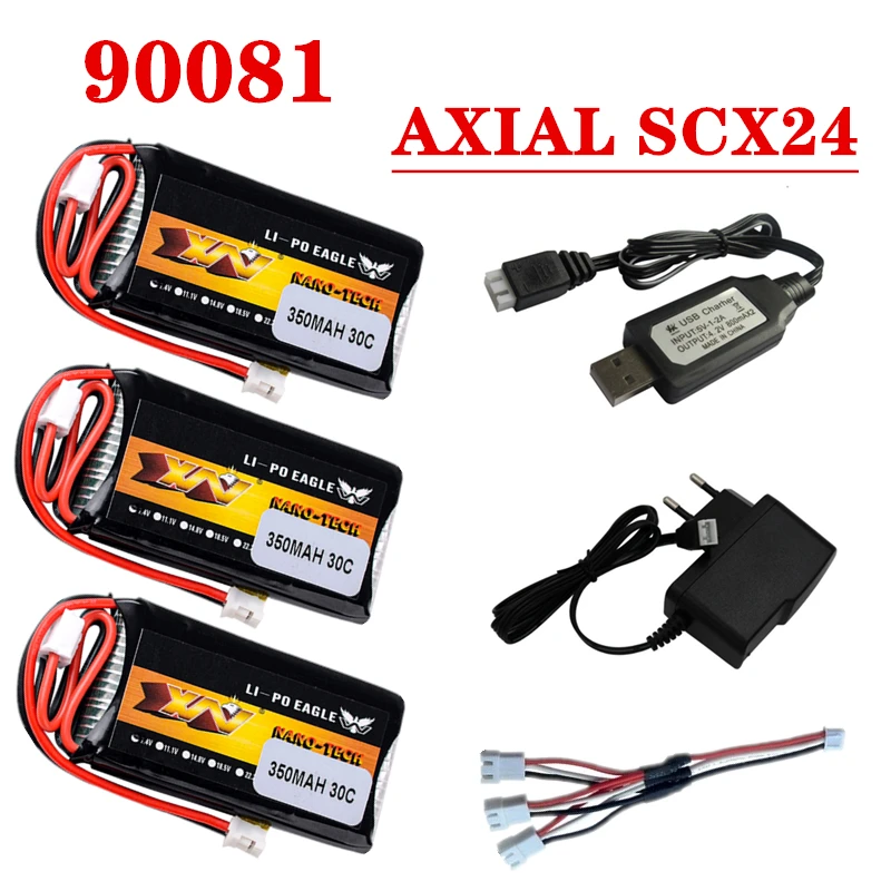 

HJ 2S 7.4V 350mAh 30C Lipo Battery And Charger For AXIAL SCX24 90081 C10 1/24 Rc Car Models Accessories 7.4V Battery