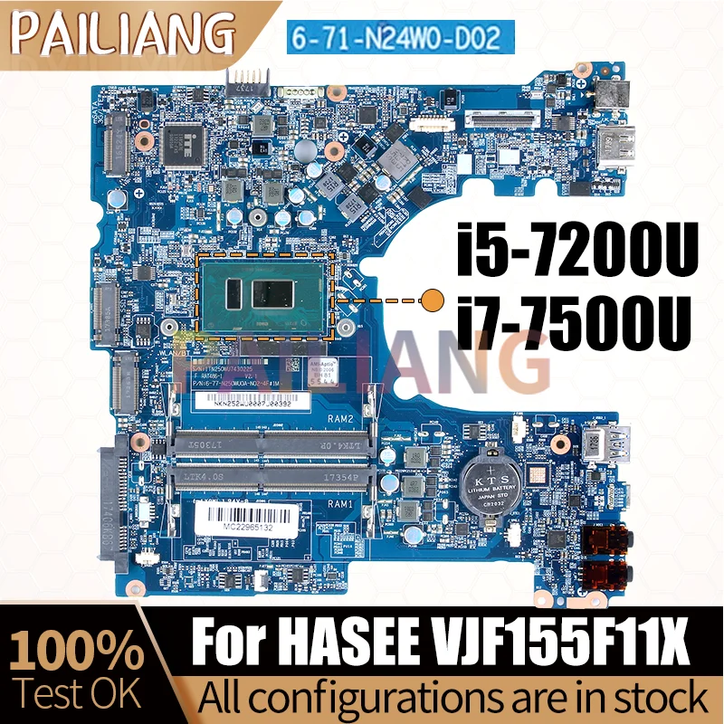 Imagem -02 - Laptop Mainboard para Asee Notebook Motherboard Teste Completo Vjf155f11x 671-n24w0-d02 I5-7200u I7-7500u 6-77-n250wu0a-n024e