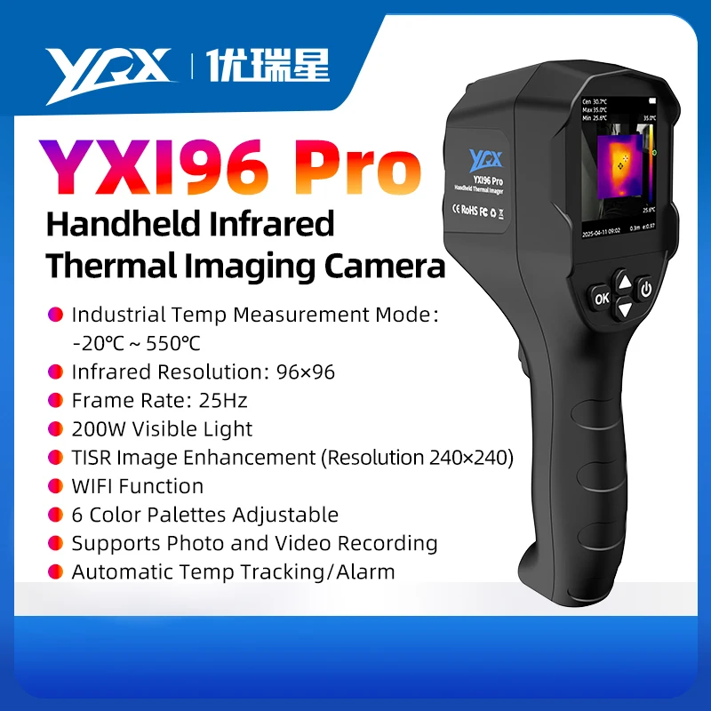 YXI96 PRO Thermal Camera TISR 192*192 Infrared Handheld Thermal Imaging Camera 25HZ Refresh -20℃~550℃ Rechargeable