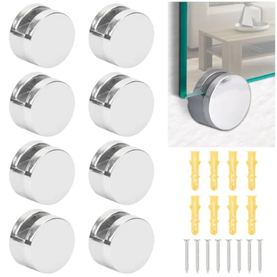 8 Pièces de Clips Miroir en Alliage de Zinc, Supports Muraux pour Miroir et Verre de 3-7mm d'Épaisseur, avec 8 Vis en Acier Inoxydable
