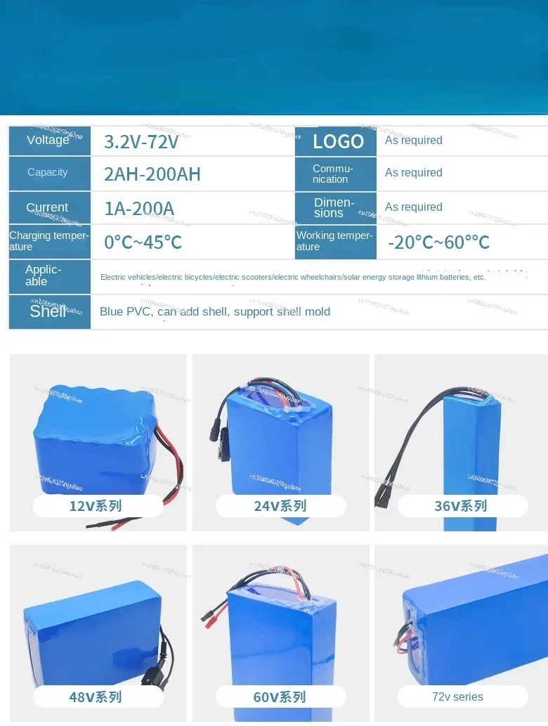 Electric vehicle lithium battery 48V60V72V solar street light medical equipment power tools