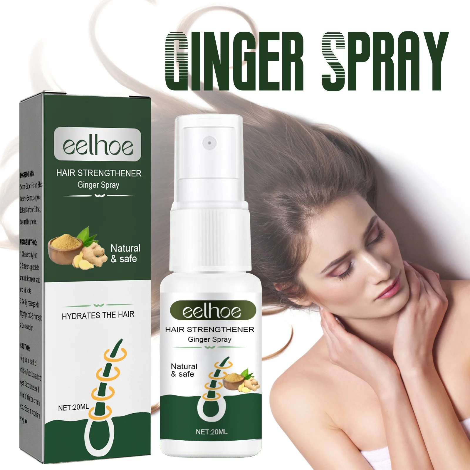 

Eelhoe Ginger Dense Hair Spray Nourishing Hair Follicle Anti-Hair Loss Moisturizing Shiny Thick Hairs Care Spray Hair Products