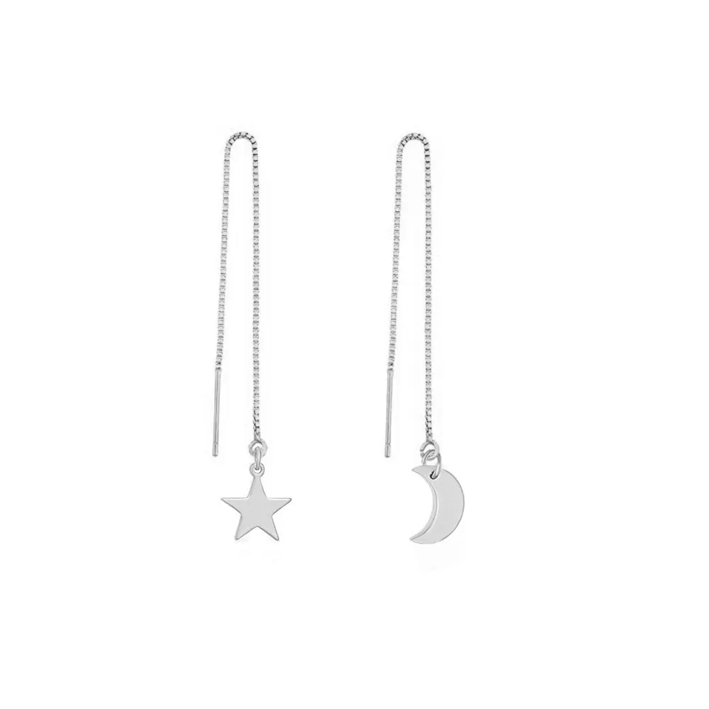 Irregular Moon and Star Threader Earrings Women Ear Line Dangle Drop Earrings