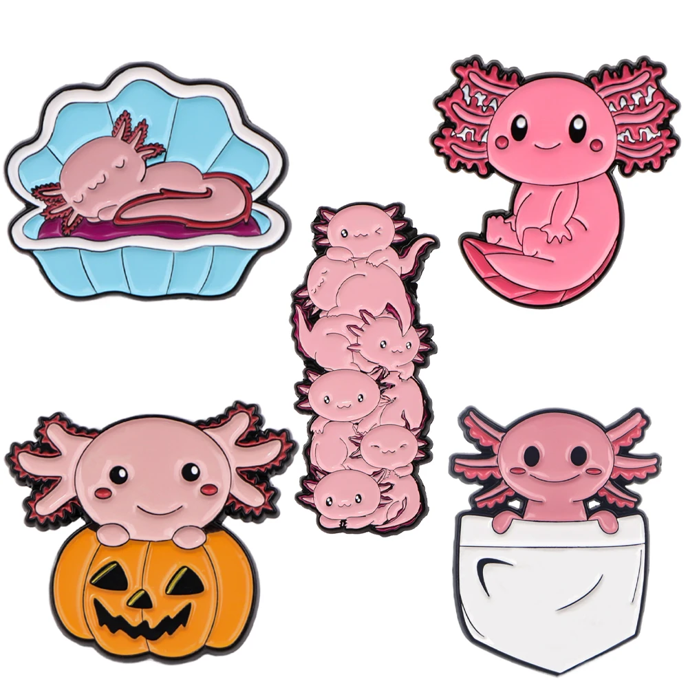 Pumpkin Axolotl Jewelry Pins for Backpacks Lapel Enamel Pins and Brooches for Woman Men Decoration Jewelry Gifts