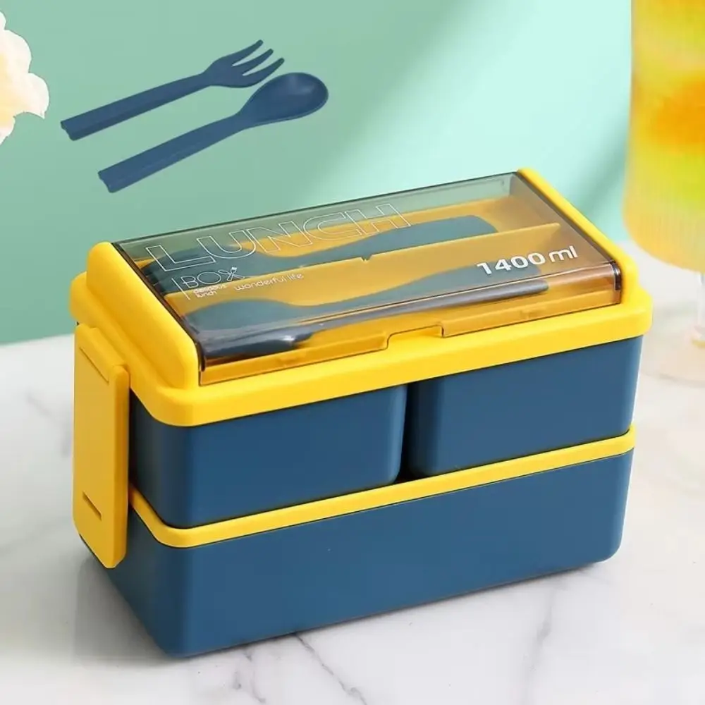 Leakproof Design Portable Lunch Box Single/Double Layer with Fork Spoon Dinnerware Set Microwave Heatable Sealed Food Lunchbox