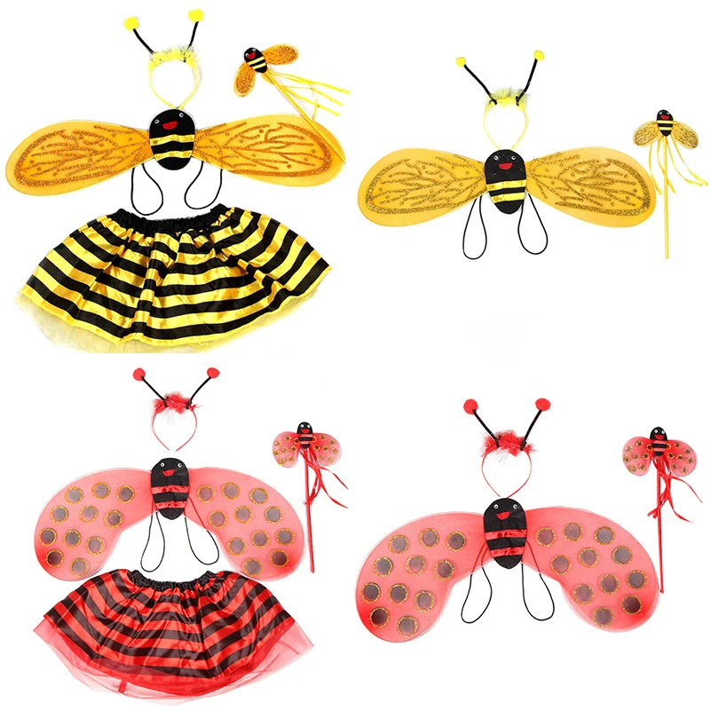 Halloween Bee Costume Accessories Cosplay Ladybug Ladybird Fairy Costume Wing Headband Wand Halloween Party Favors Xmas Gifts