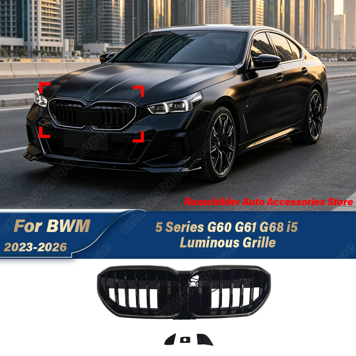 For BMW 5 Series G60 2024 2025 2026 Car Front Bumper Air Intake Grille M5 Style Luminous Grille Body Modification Kit