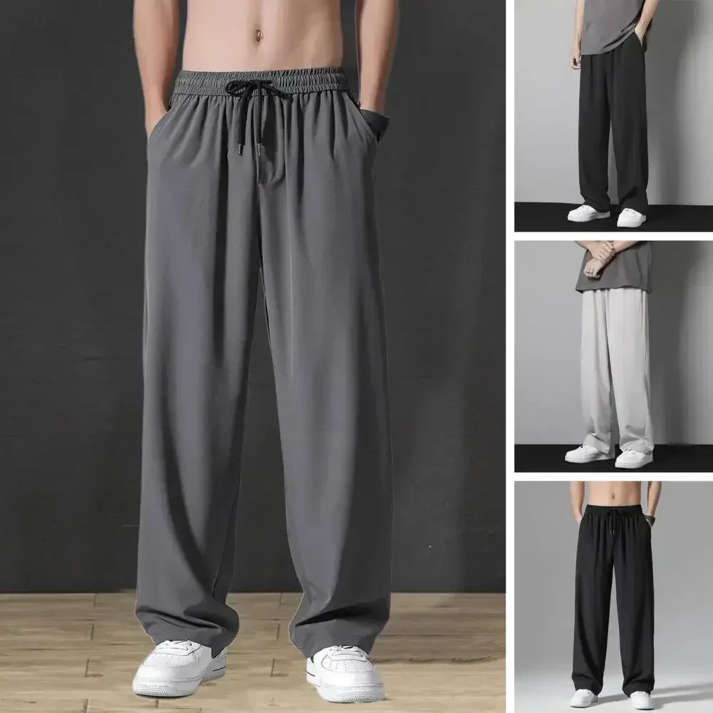 Ice Silk Pants Men's Summer Trousers Men's Trend Loose Straight Thin Casual Pants All-match Breathable Sports Pants Men