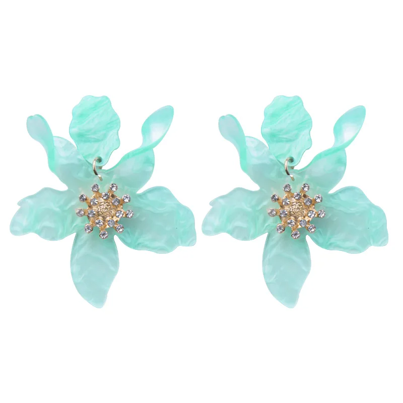 Multi Colors Fashion New Big Statement Resin Acrylic Flower Pendant Earrings for Women Party Jewelry