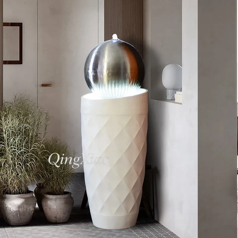 Sphere Water Fountain Ornament, Freestanding Indoor Water Feature, Modern Floor Standing Waterfall Sculpture for Home Decor