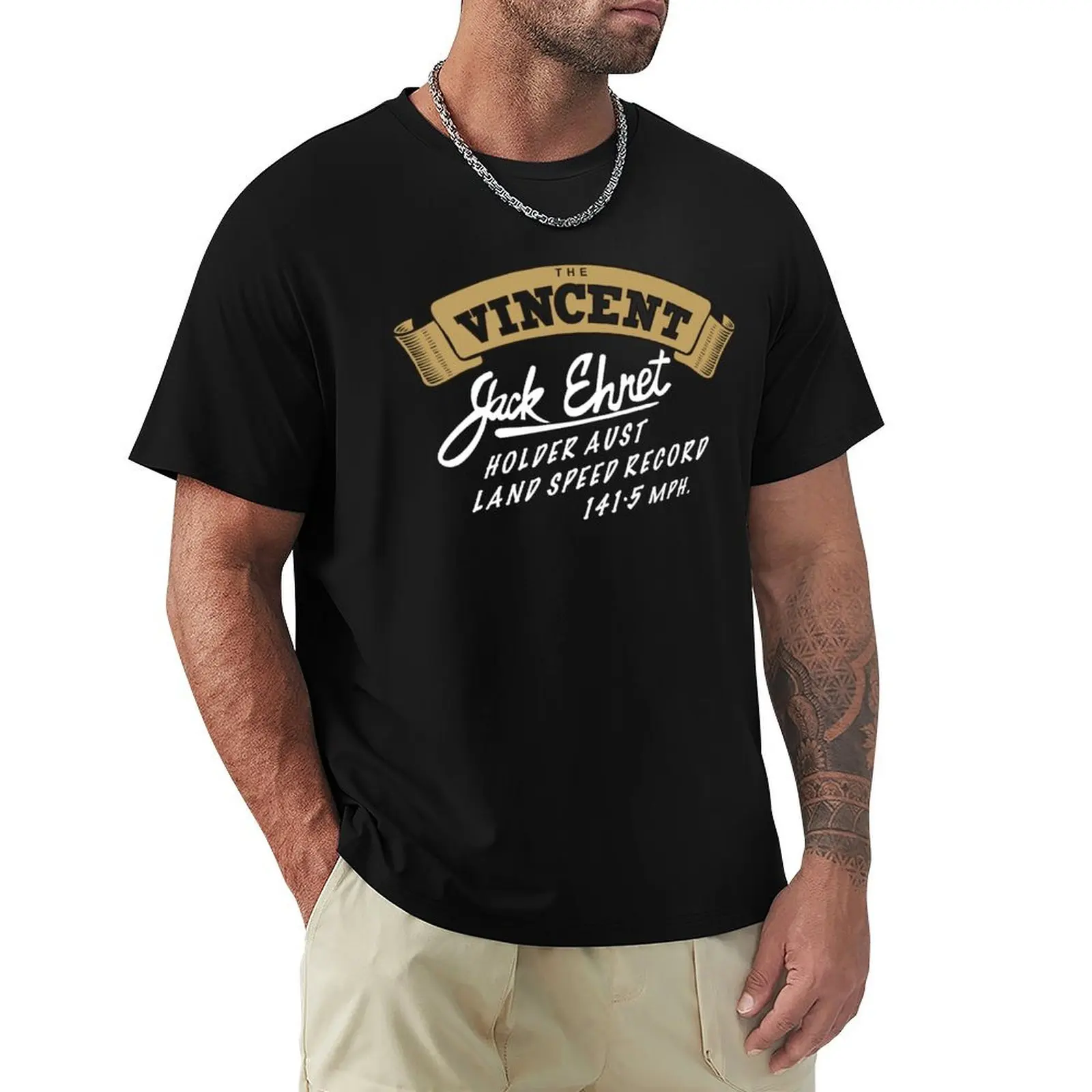 

Vincent Black Lightning Jack Ehret Speed Record T-Shirt anime plain summer tops blanks plain t shirts men