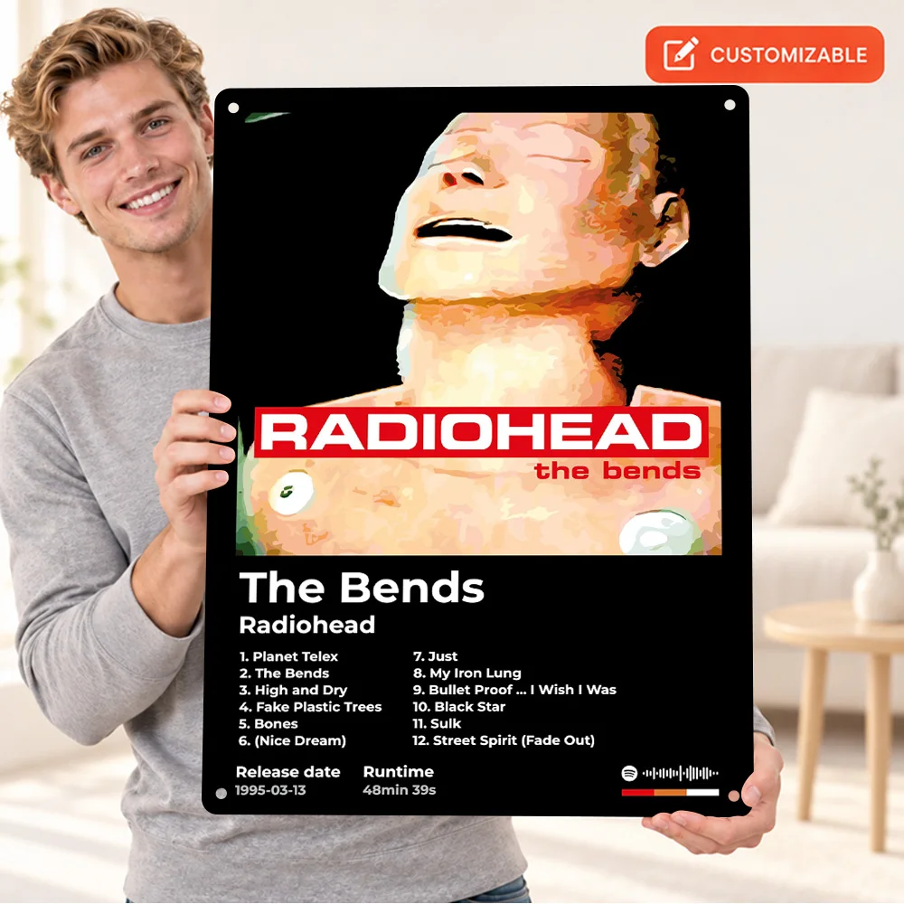Radiohead The Bends Textured Metal Poster Personalized Aluminum Sign Album Cover And Tracklist Design Wall Art In Listening Room