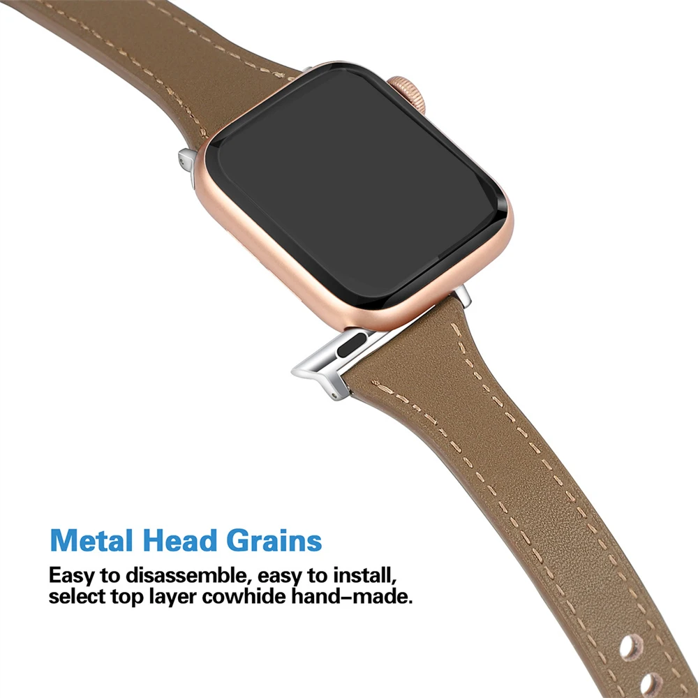 Leather Narrow Band For Apple Watch Series 10 9 8 7 6 5 4 3 SE 2 Ultra Bracelet 38mm 40mm 41mm 42mm 45mm 49mm Watch Chain Strap