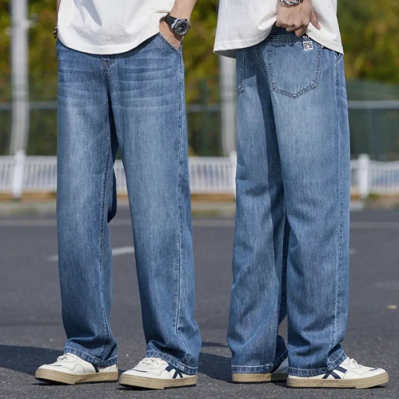 2026 Summer Mens High Quality Lyocell Denim Long Pants American Trendy Brand Loose Wide Leg All Match Stretchy Casual Pants
