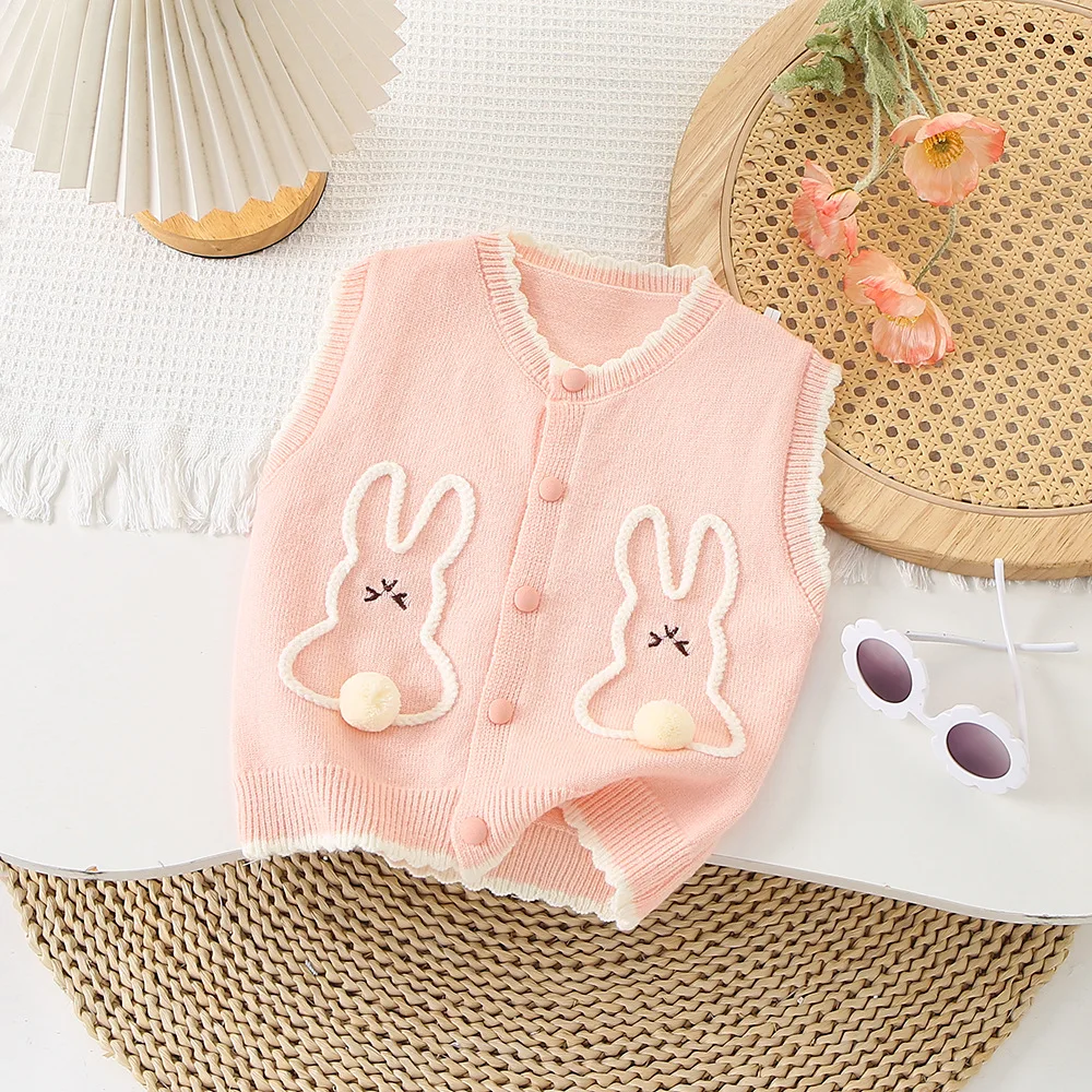 

Girls Woolen Jersey Vests Spring Autumn 2025 Children Knitted Sweaters Coats For Baby Outerwear Clothes Kids Tops Costume 4 5 6Y