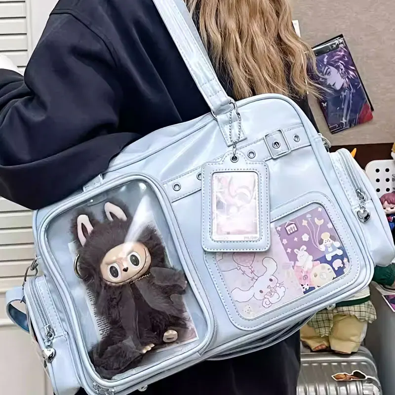 Bolso de Hombro Cruzado Impermeable para Mujer, Transparente Azul, con Detalles en PU, Estilo Japonés, Ligero y Discreto