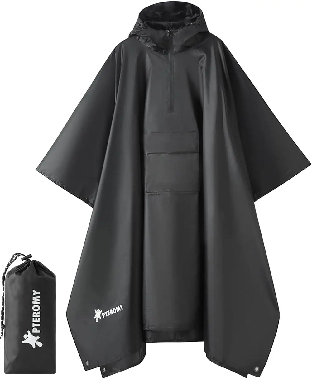 

Waterproof Hooded Rain Poncho for Adults with Pocket, Lightweight Unisex Raincoat for Hiking Camping Emergency