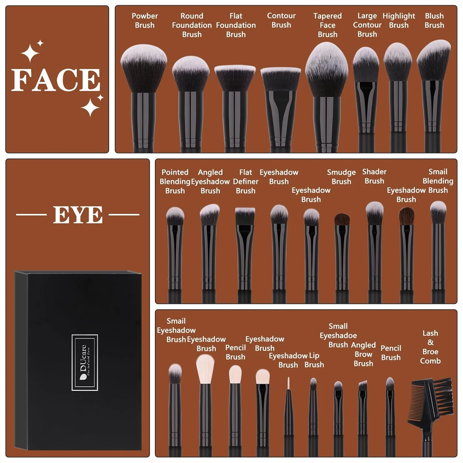DUcare ensemble de pinceaux de maquillage professionnels 27 pièces fond de teint synthétique mélange poudre pour le visage Blush correcteurs ombres à paupières pinceaux