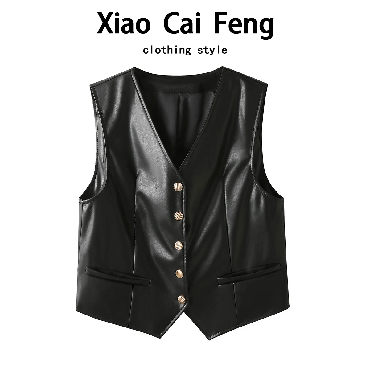 

Ele PU Leather Jaet Vest Women's ort Svel V-Ne Top Trendy Layering Faion Autumn Spring Dr Qing a Po