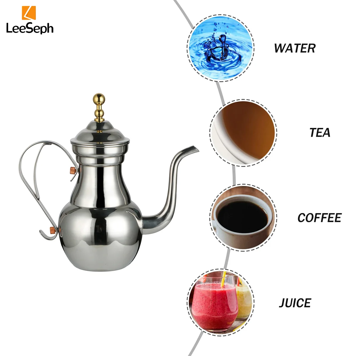 Leeseph-Cafetière turque en acier inoxydable, théière arabe avec maille filtrante, bouilloire à col de cygne pour 73, thé, jus, lait