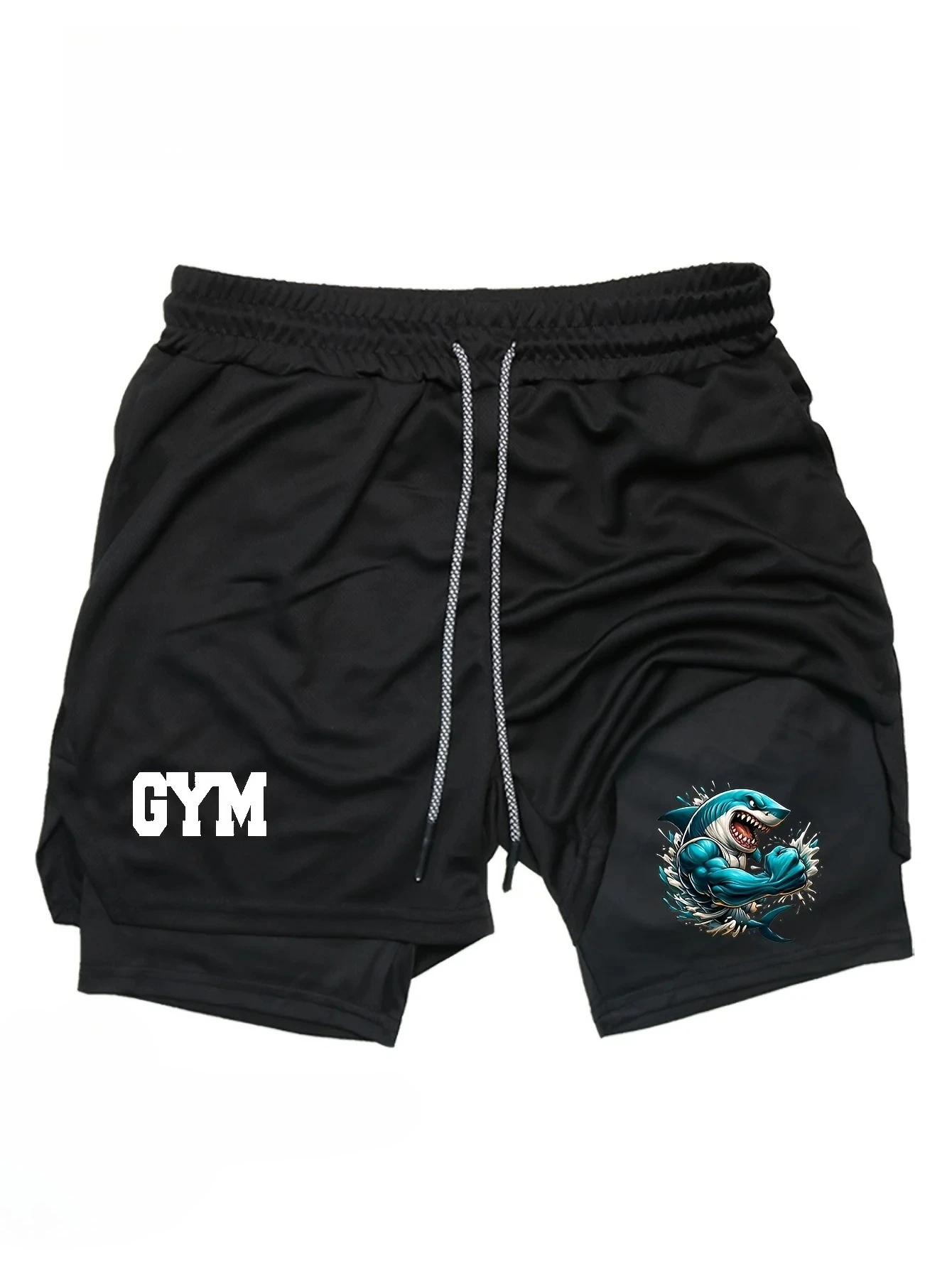 

Men's summer quick drying double-layer 2-in-1 sports shorts, breathable and elastic fitness running shorts