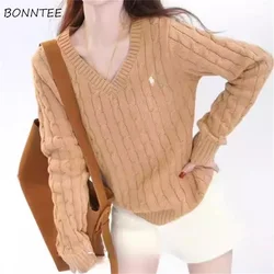 V-neck Pullovers Women Basic Knitted Jumpers Pleated Теплый Джемпер Женский 이너니트 Ladies Casual Tops Fashion Popular Keep Warm