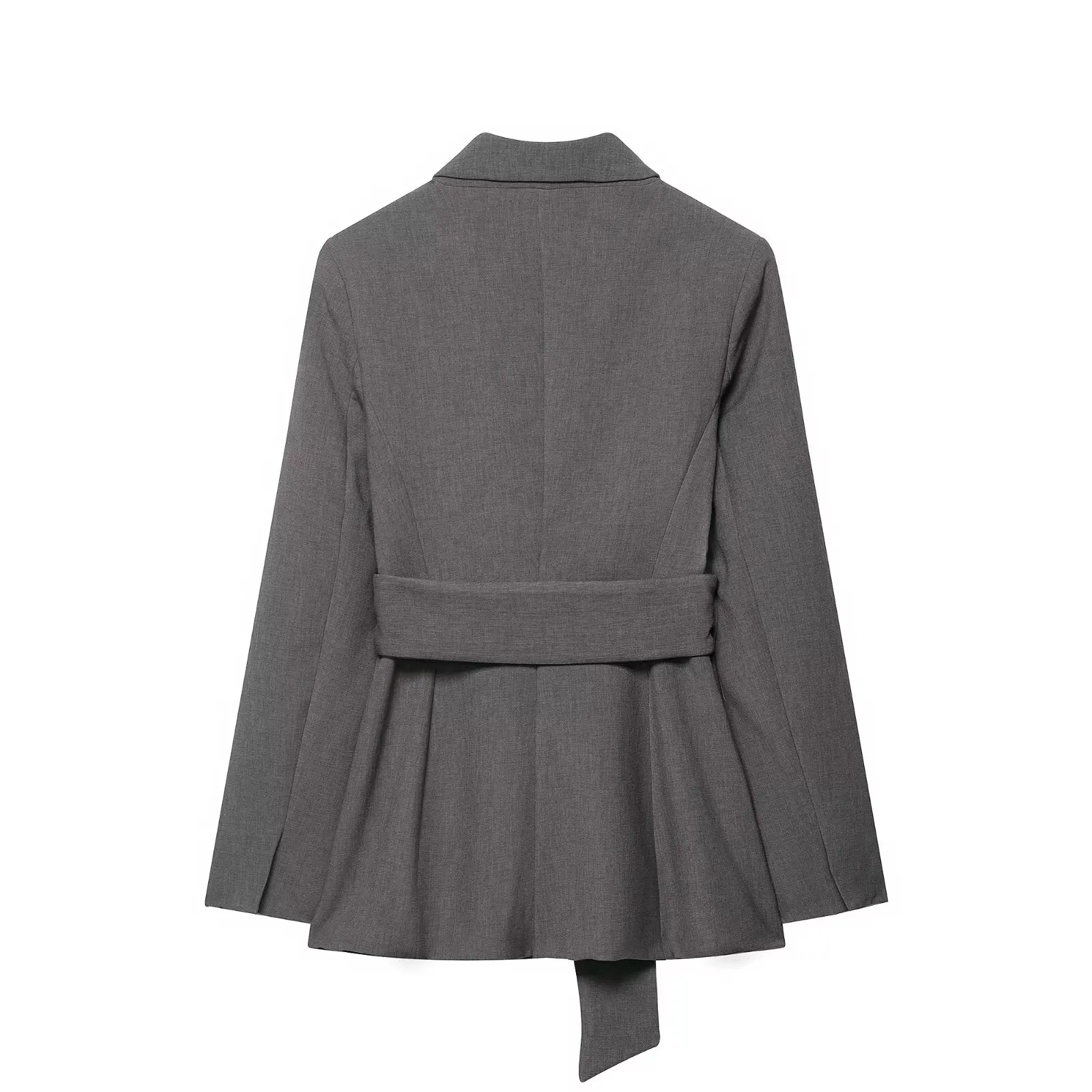 سترة نسائية لخريف 2025 كاجوال عصرية مبطنة بالكتف وحزام بلون سادة وحزام وطية صدر السترة