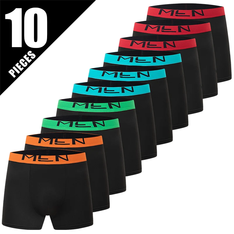 

5/10 Piece Set Of Men's Seasonal Fashionable Underwear Flat Corner Pants Comfortable Plus Size Color MEN Elastic Waist Shorts