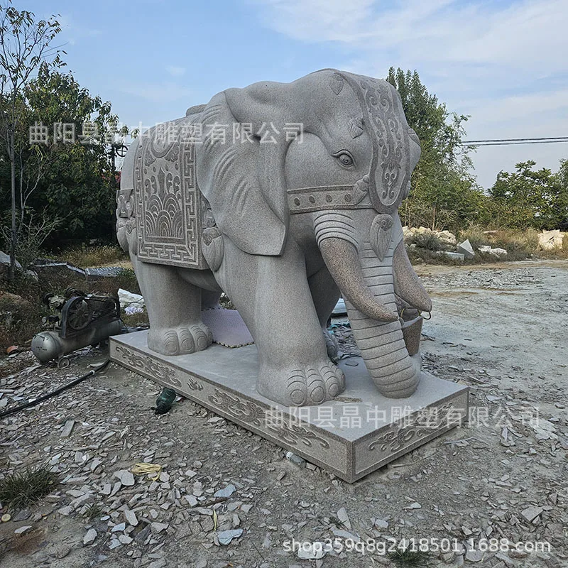 Stone carving granite elephant, a pair of white marble ornaments, stone elephant at the door to attract wealth, bluestone elepha