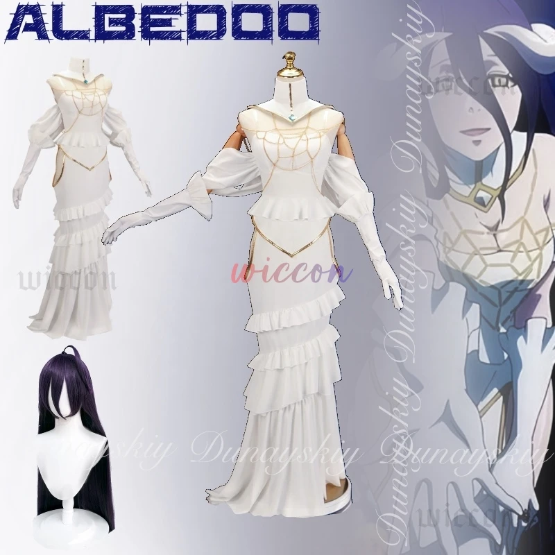 

Overlord Albedo Косплей Белое Тонкое Платье Длинный Темный Парик Полный Комплект Костюма Хэллоуин