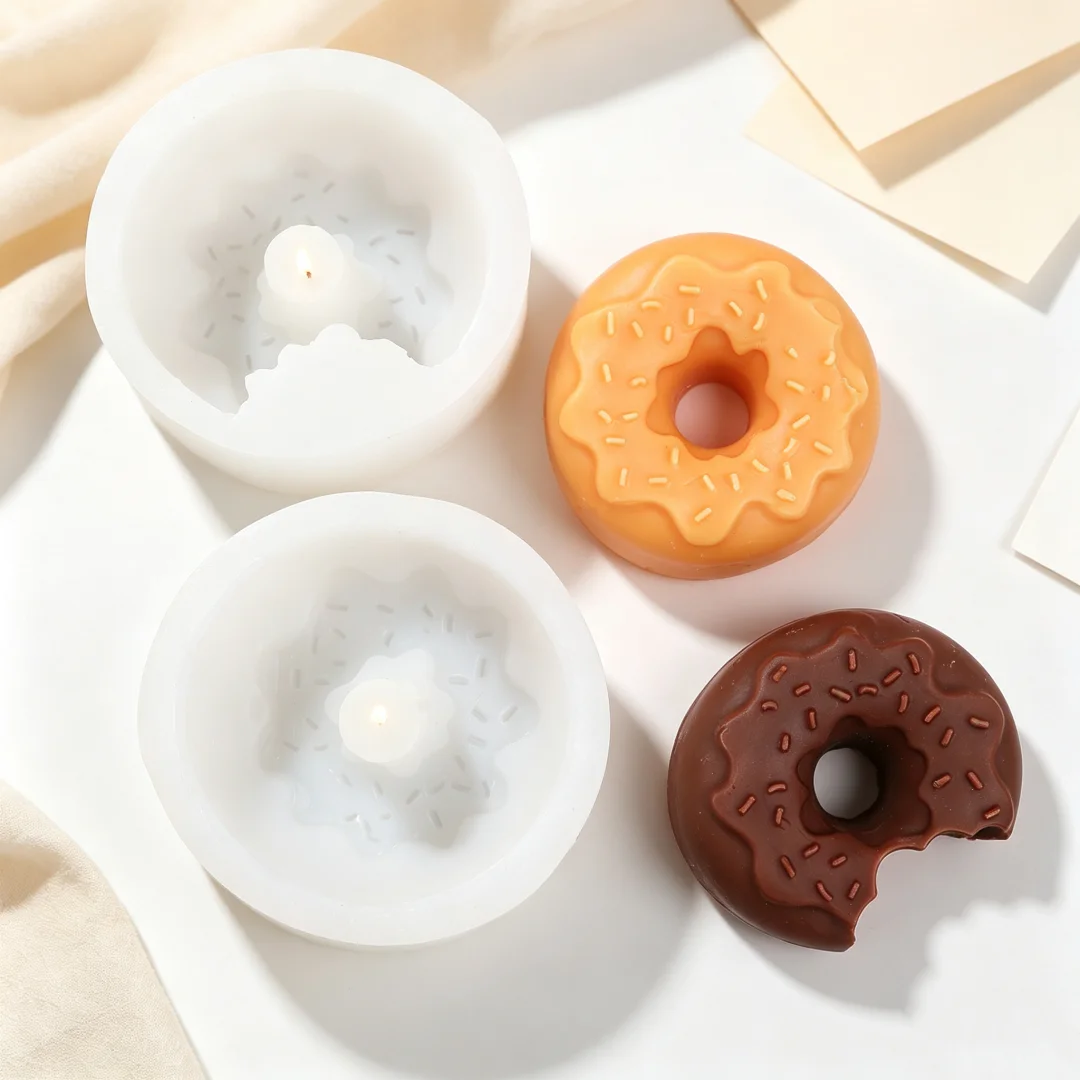 3D Donut Silicone Candle Mold Bite Mark Doughnut Wax Resin Crafts Mould DIY Handmade Candle Making Chocolate Food Tools Home Dec