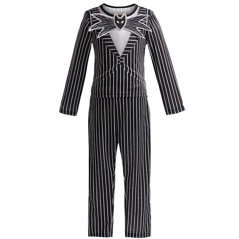 New Children\'s Costumes The Nightmare Before Christmas Skeleton Jack Cosplay Baby Striped Two-Piece Halloween Character Dress Up