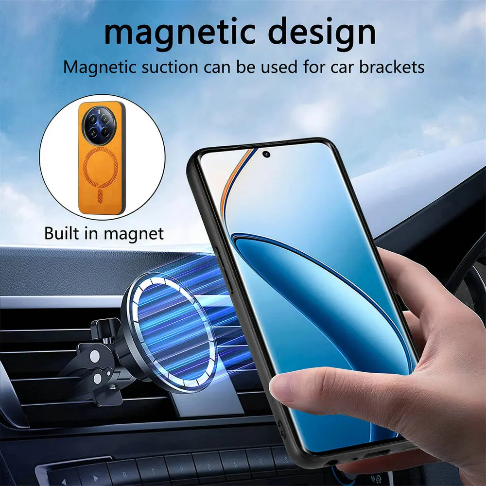 Realme 13 Pro Plus 12 11 5G 4G حافظة فاخرة مغناطيس جلدية خلفية لوحة شحن لاسلكية الوفير شل Realmi 12 Plus P1 P2 12X غطاء #4