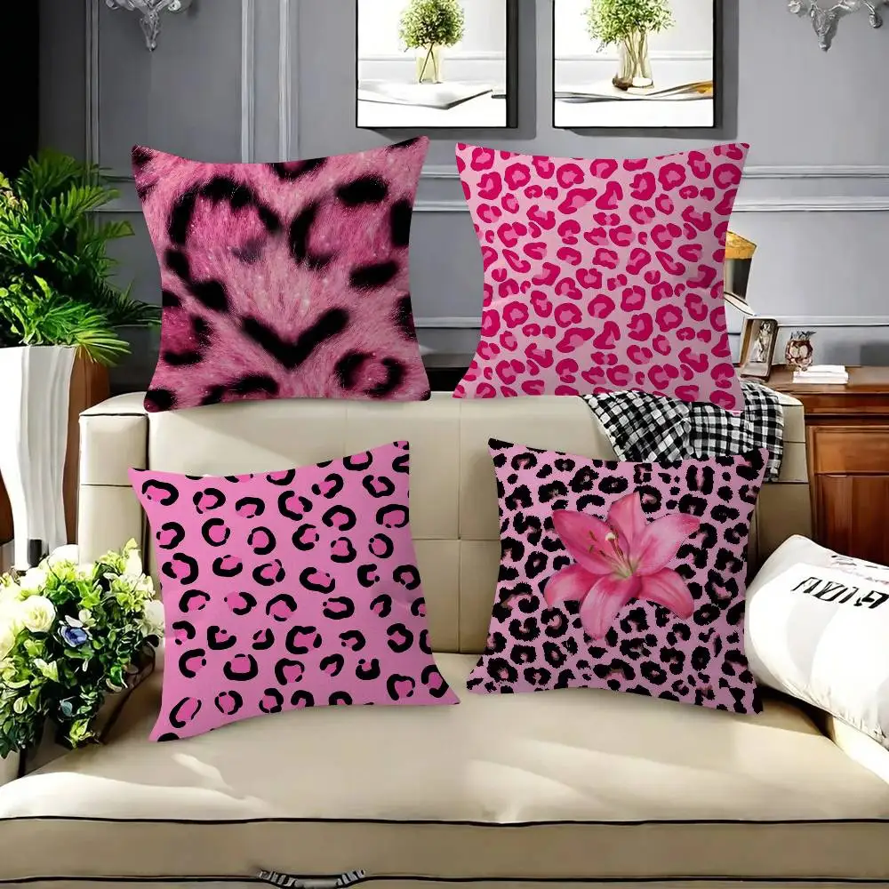 Home Decor Pink Leopard   Pillow Gifts Home Office Furnishings Bedroom Sofa Car Cushion Cover case 45x45cm