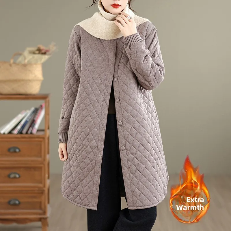 

Women's Lightweight Quilted Cotton Jaet Warm Outerwear Loose Fit Trendy Mid-Length Coat Winter Faion Side Zipper