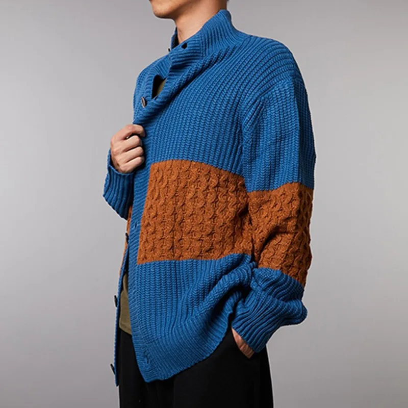 Men's Cardigan Long-sleeved Splicing Knitted Jacket Autumn And Winter New Men's Sweater Men's